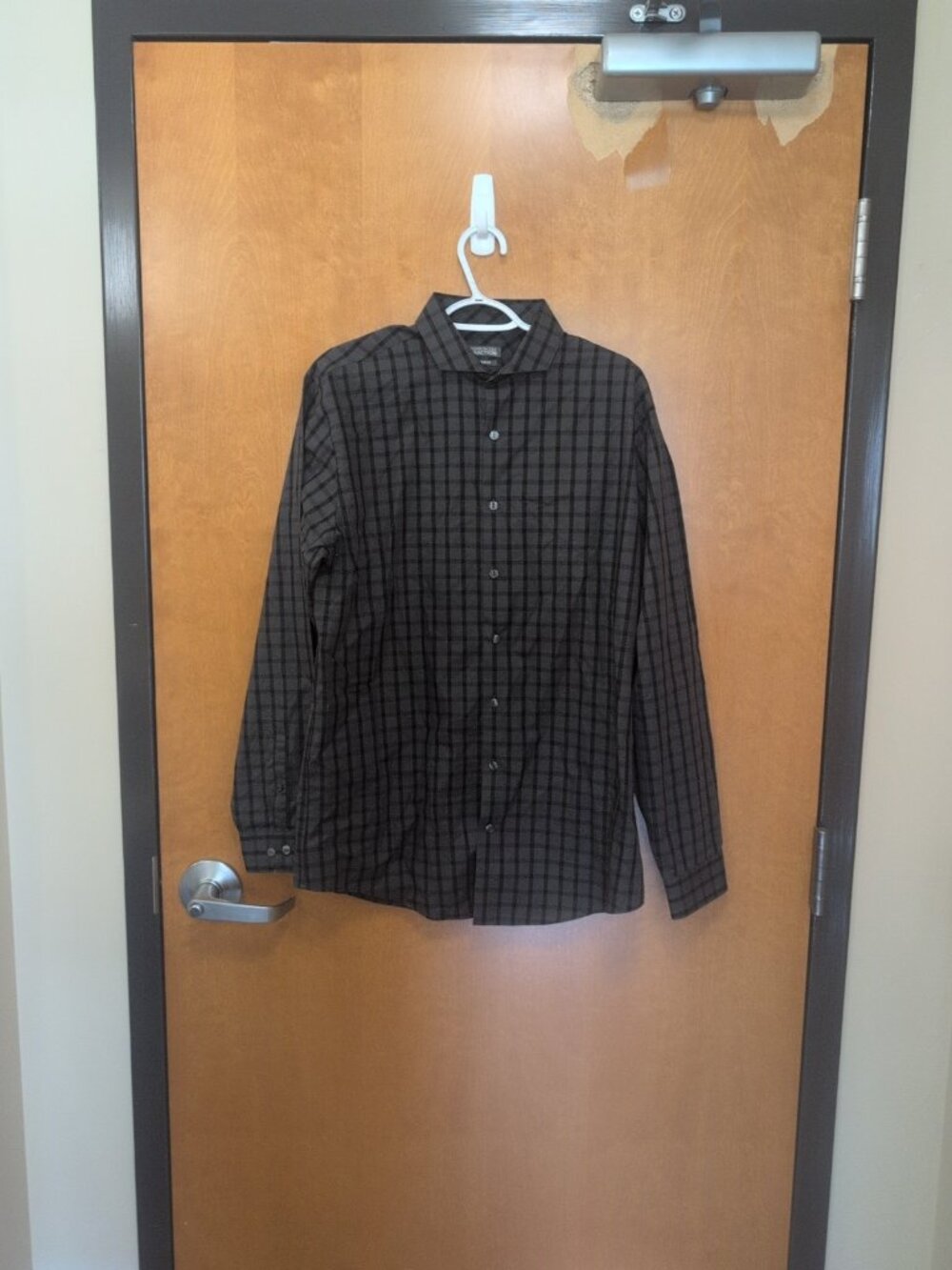 Kenneth Cole Reaction Shirt Mens‎ Sz16 34-35 Black Gray Long Sleeve Dress Plaid